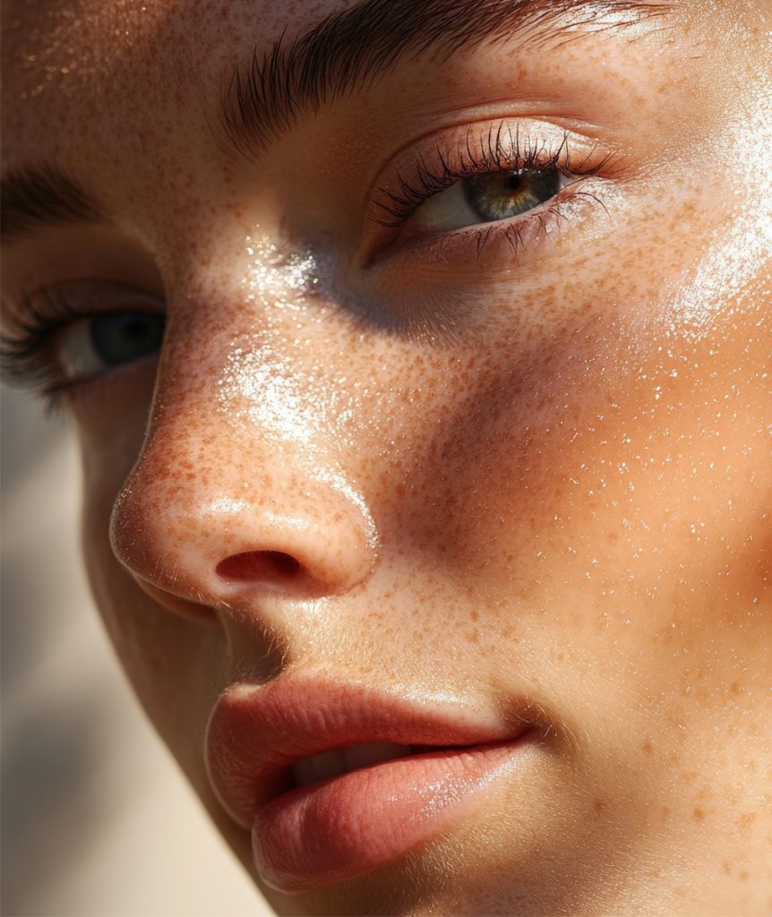 Twarz młodej kobiety po zabiegu rozjaśnienia przebarwień